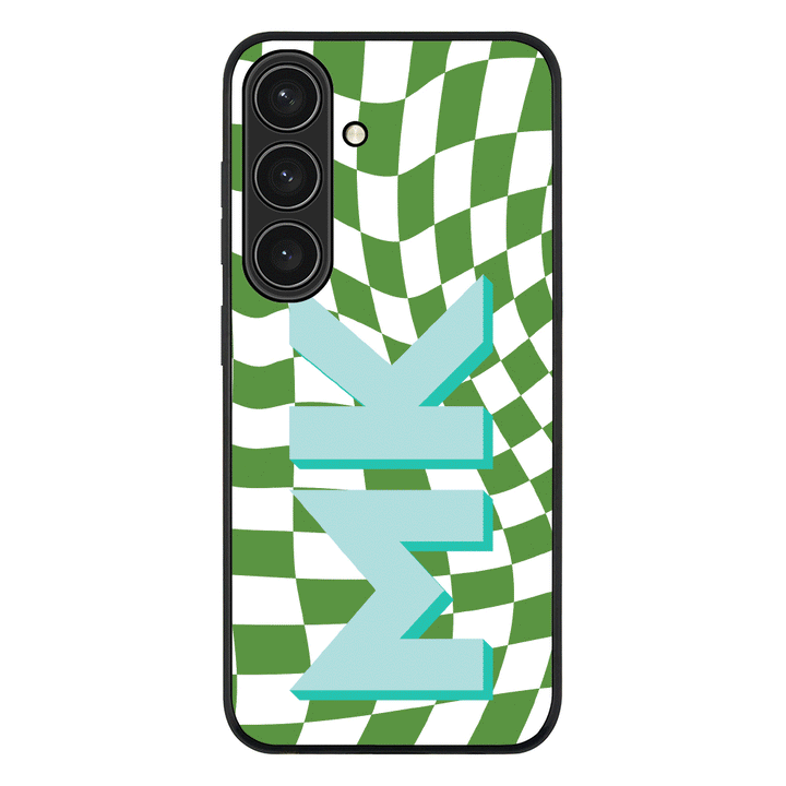 Samsung Galaxy S25 / Rugged Black Custom Monogram Initial Wavy Checkerboard, Phone Case - Samsung S Series - Stylizedd.com
