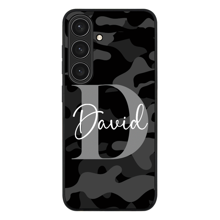 Samsung Galaxy S25 / Rugged Black Personalized Name Camouflage Military Camo Phone Case - Samsung S Series - Stylizedd.com