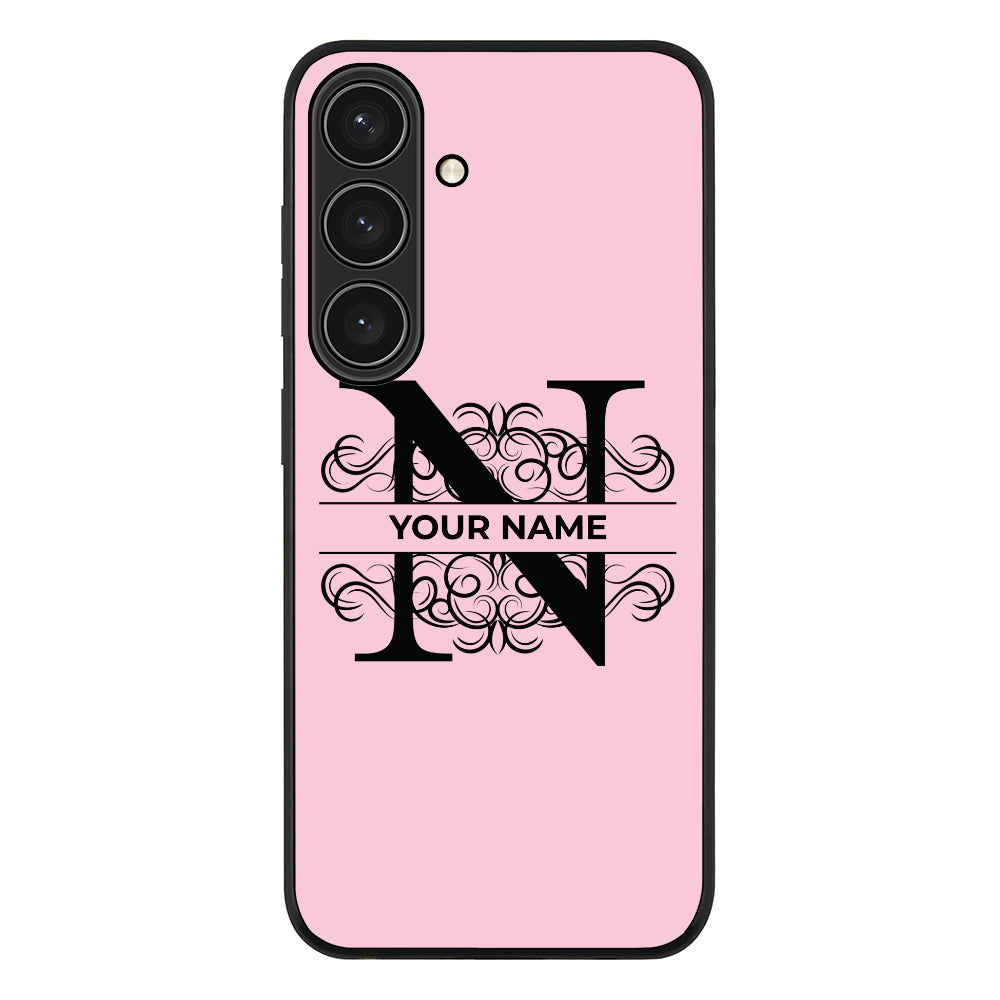 Samsung Galaxy S24 / Rugged Black Split Floral Initial Phone Case - Samsung S Series - Stylizedd.com