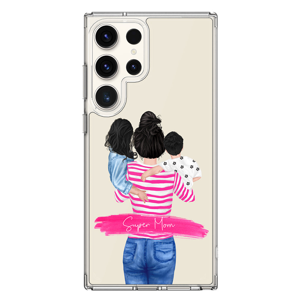 Samsung Galaxy S24 Ultra / Clear MagSafe Custom Clipart Text Mother Son & Daughter Phone Case - Samsung S Series - Stylizedd.com