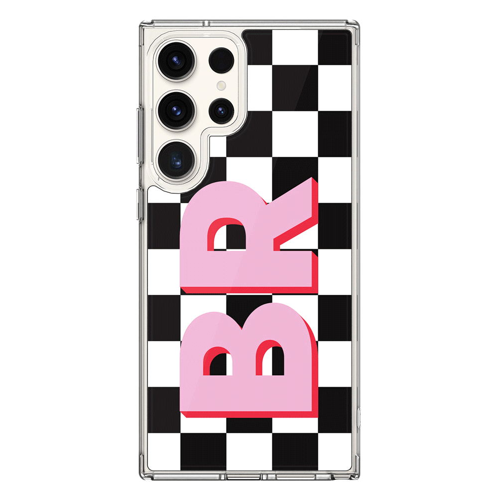 Samsung Galaxy S24 Ultra / Clear MagSafe Custom Monogram Initial Checkerboard, Phone Case - Samsung S Series - Stylizedd.com