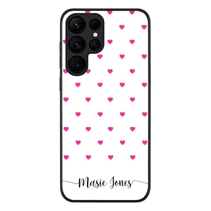 Samsung Galaxy S24 Ultra / Rugged Black Heart Pattern Custom Text, My Name Phone Case - Samsung S Series - Stylizedd.com