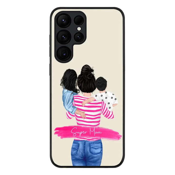 Samsung Galaxy S24 Ultra / Rugged Black Phone Case Custom Clipart Text Mother Son & Daughter Phone Case - Samsung S Series - Stylizedd