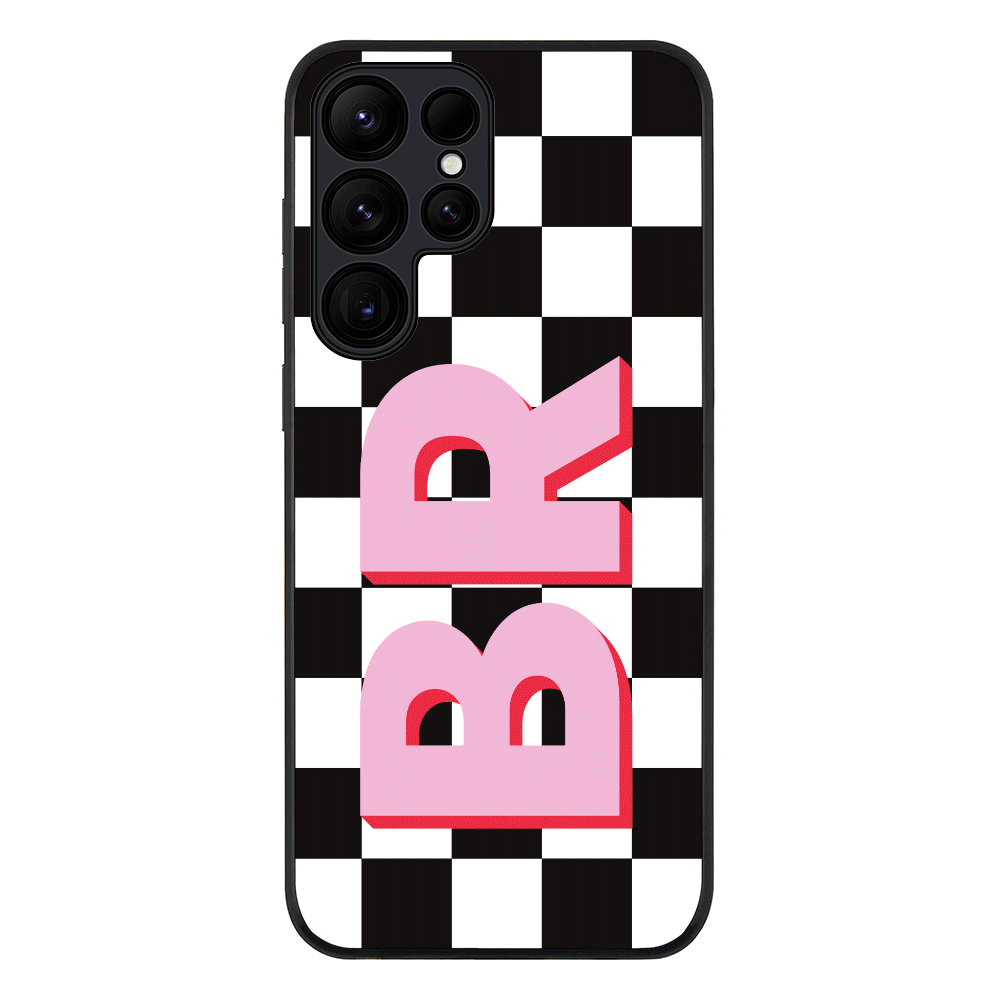 Samsung Galaxy S25 Ultra / Rugged Black Custom Monogram Initial Checkerboard, Phone Case - Samsung S Series - Stylizedd.com