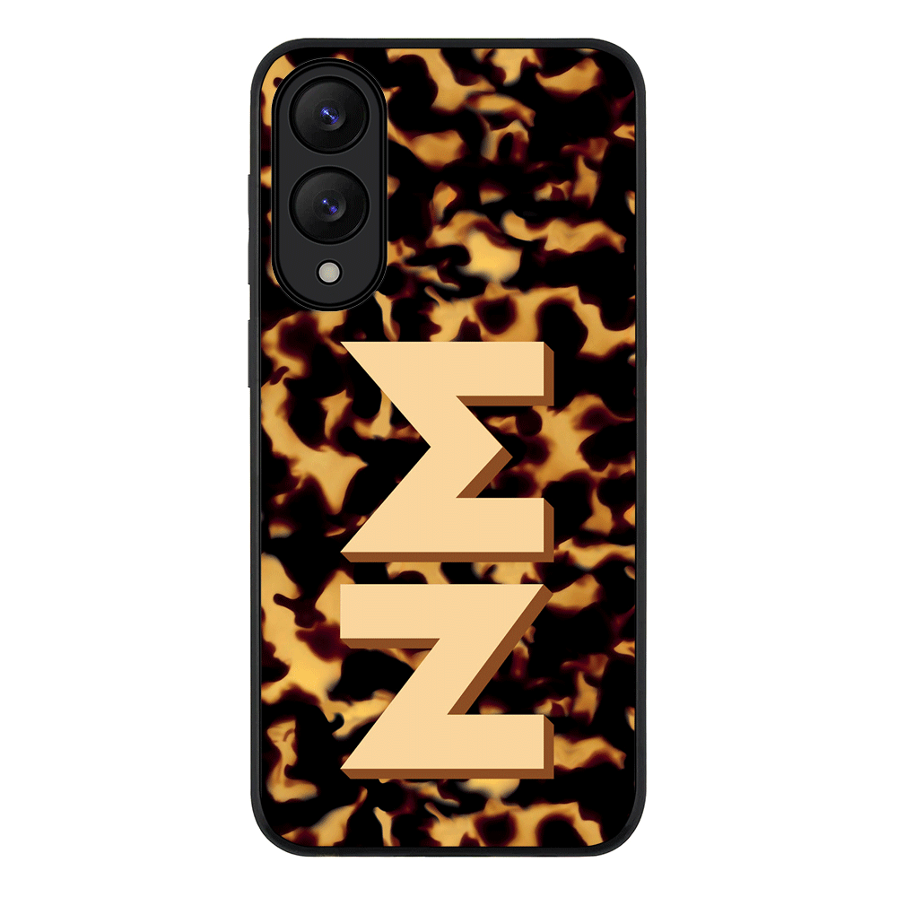 Samsung Galaxy S25 Edge / Rugged Black Custom Monogram 3D Text Luxury Tortoise Shell Pattern, Phone Case - Samsung S Series - Stylizedd.com