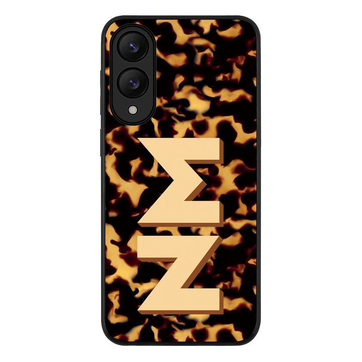 Samsung Galaxy S25 Edge / Rugged Black Custom Monogram 3D Text Luxury Tortoise Shell Pattern, Phone Case - Samsung S Series - Stylizedd.com