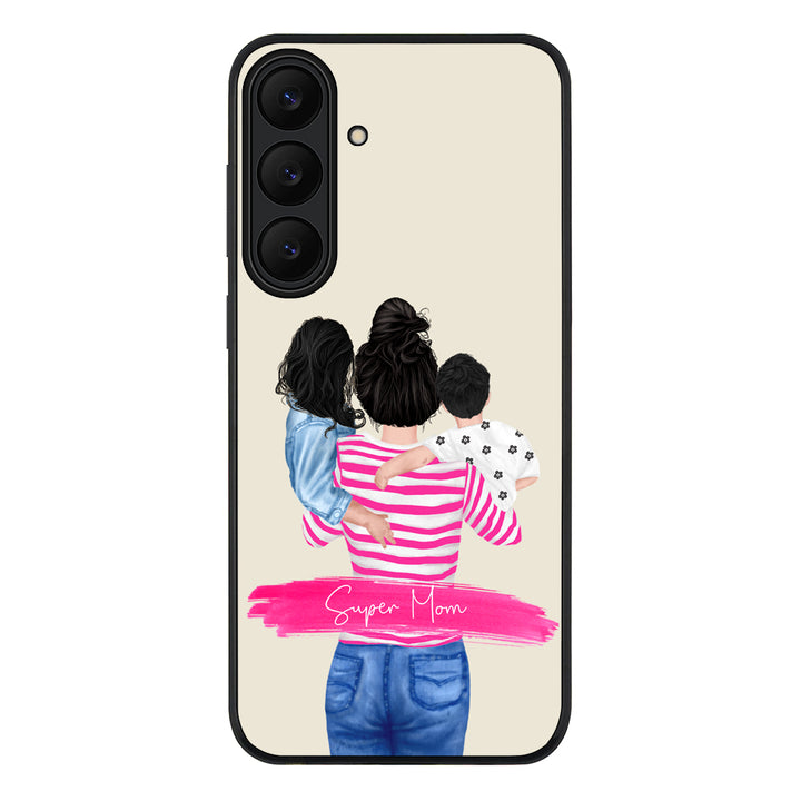 Samsung Galaxy S25 FE / Rugged Black Custom Clipart Text Mother Son & Daughter Phone Case - Samsung S Series - Stylizedd.com