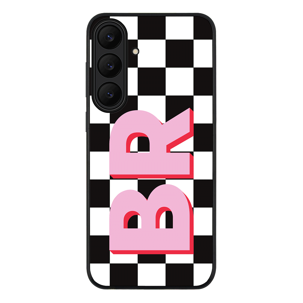 Samsung Galaxy S25 FE / Rugged Black Custom Monogram Initial Checkerboard, Phone Case - Samsung S Series - Stylizedd.com