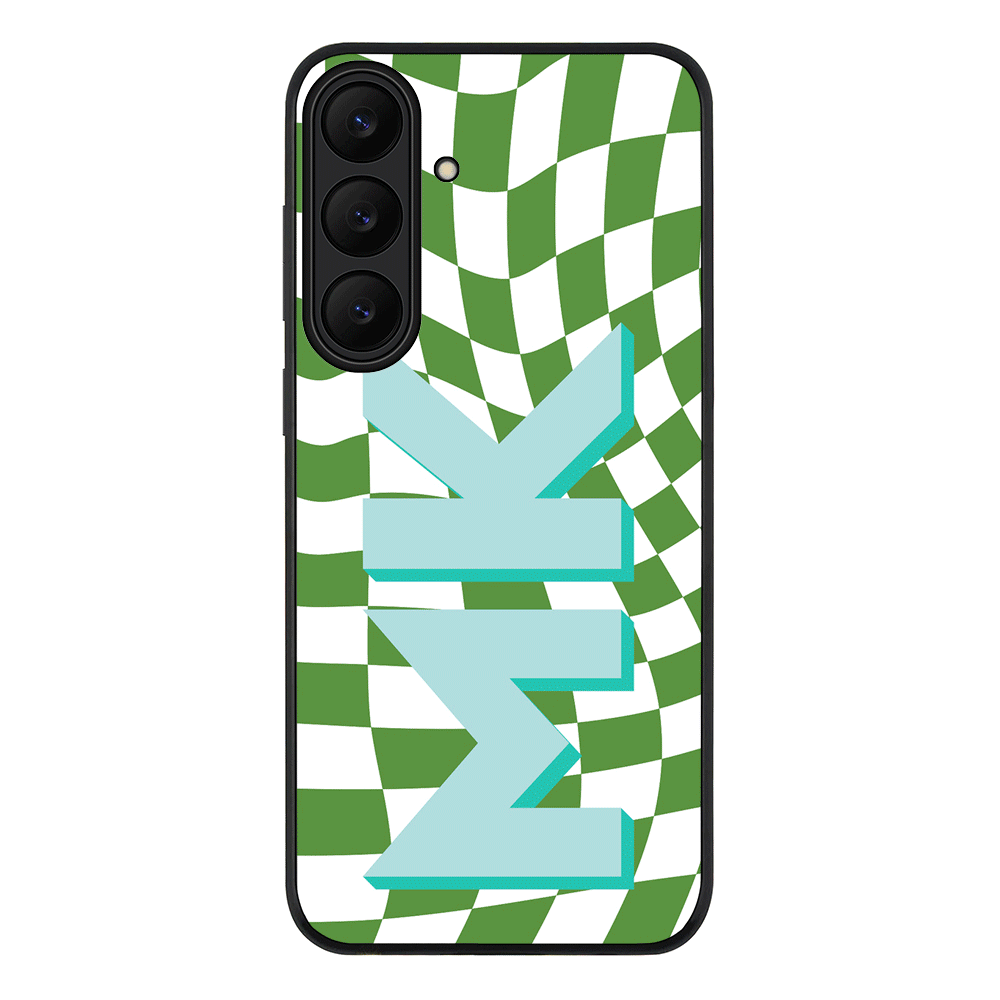 Samsung Galaxy S25 FE / Rugged Black Custom Monogram Initial Wavy Checkerboard, Phone Case - Samsung S Series - Stylizedd.com