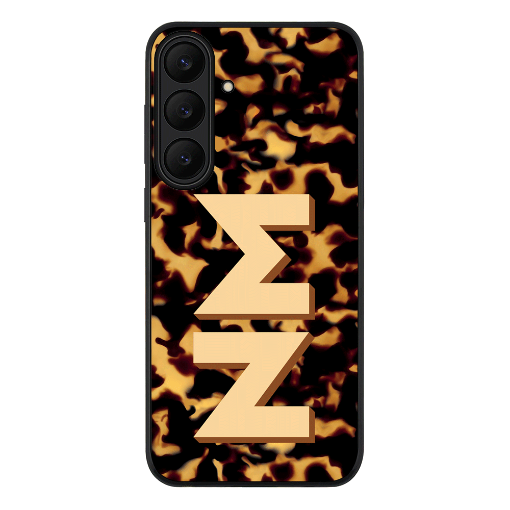 Samsung Galaxy S25 FE / Rugged Black Custom Monogram 3D Text Luxury Tortoise Shell Pattern, Phone Case - Samsung S Series - Stylizedd.com