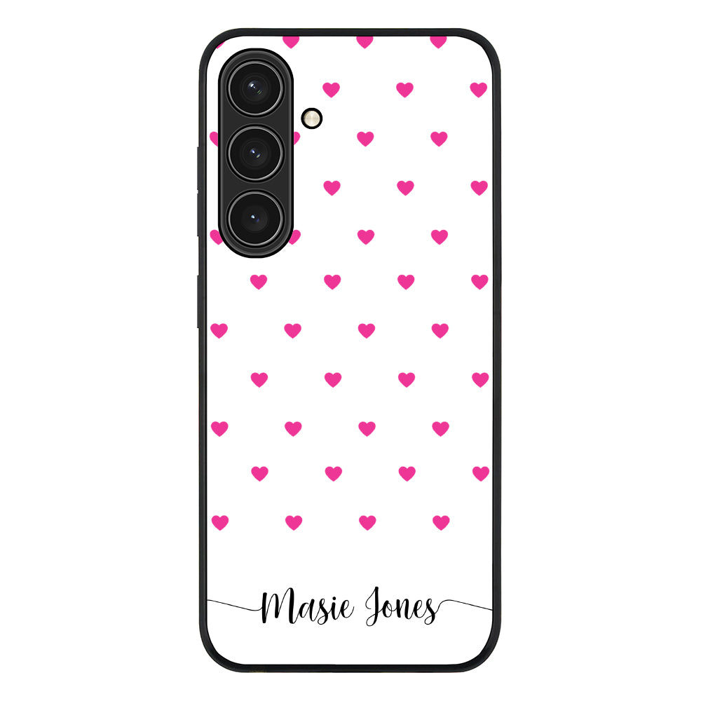 Samsung Galaxy S25 Plus / Rugged Black Heart Pattern Custom Text, My Name Phone Case - Samsung S Series - Stylizedd.com