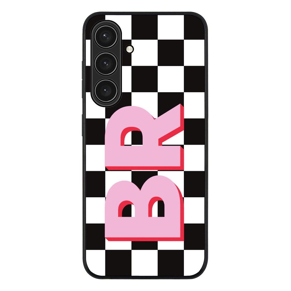 Samsung Galaxy S25 Plus / Rugged Black Custom Monogram Initial Checkerboard, Phone Case - Samsung S Series - Stylizedd.com