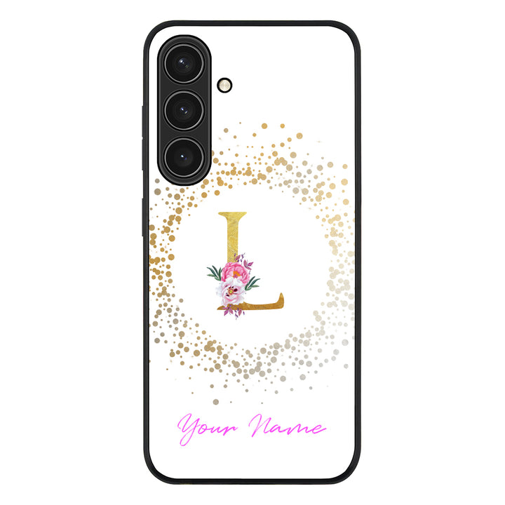 Samsung Galaxy S25 Plus / Rugged Black Floral Initial Phone Case - Samsung S Series - Stylizedd.com