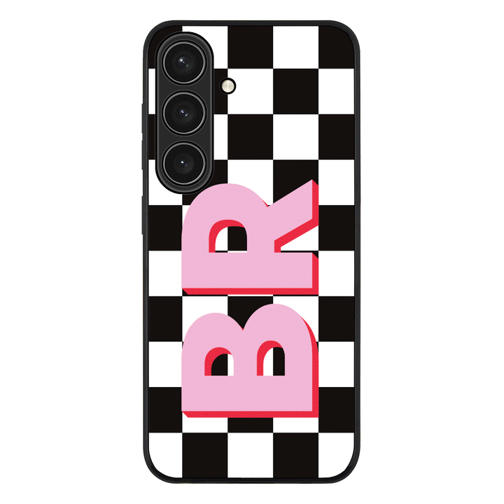 Samsung Galaxy S25 / Rugged Black Custom Monogram Initial Checkerboard, Phone Case - Samsung S Series - Stylizedd.com