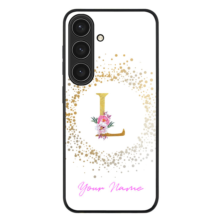 Samsung Galaxy S25 / Rugged Black Floral Initial Phone Case - Samsung S Series - Stylizedd.com