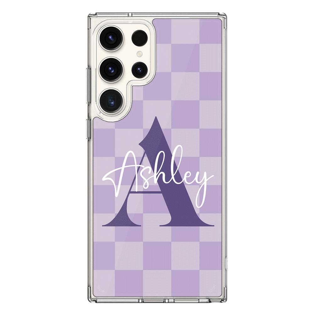 Samsung Galaxy S25 Ultra / Clear MagSafe Personalized Name Initial Monogram Checkerboard, Phone Case - Samsung S Series - Stylizedd.com