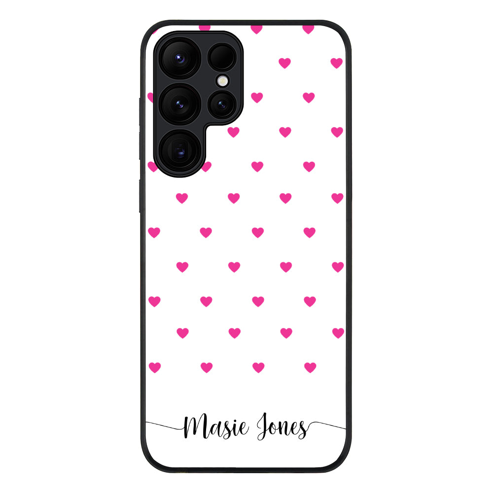 Samsung Galaxy S25 Ultra / Rugged Black Heart Pattern Custom Text, My Name Phone Case - Samsung S Series - Stylizedd.com