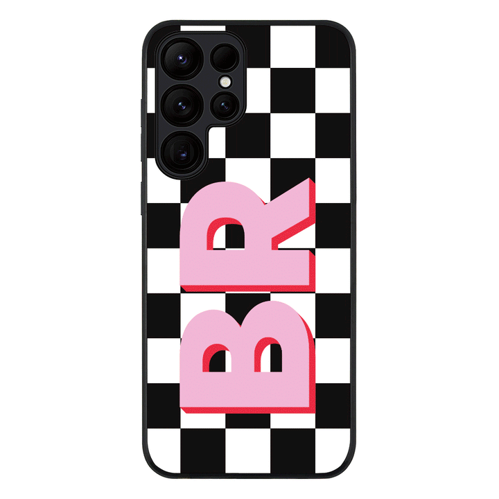 Samsung Galaxy S25 Ultra / Rugged Black Custom Monogram Initial Checkerboard, Phone Case - Samsung S Series - Stylizedd.com