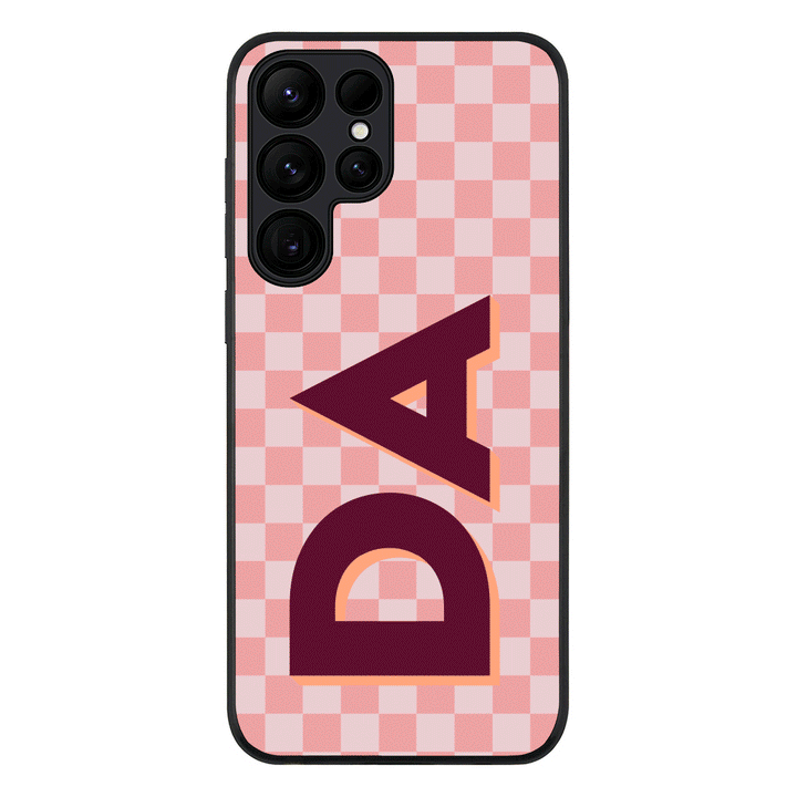 Samsung Galaxy S25 Ultra / Rugged Black Custom Monogram Initial Small Checkerboard, Phone Case - Samsung S Series - Stylizedd.com