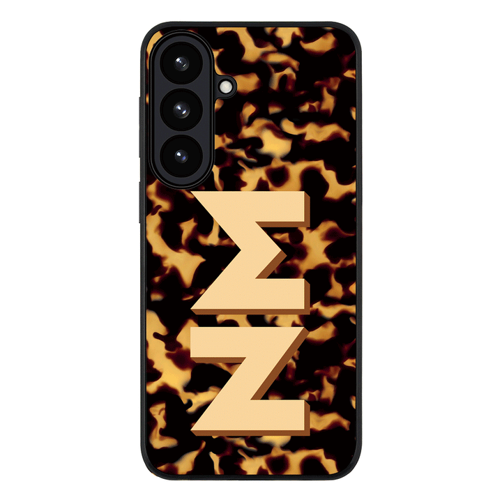 Samsung Galaxy S26 Plus / Rugged Black Custom Monogram 3D Text Luxury Tortoise Shell Pattern, Phone Case - Samsung S Series - Stylizedd.com