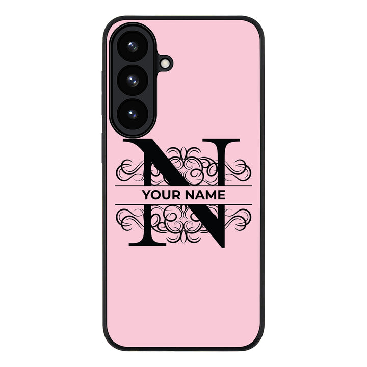 Samsung Galaxy S26 Plus / Rugged Black Split Floral Initial Phone Case - Samsung S Series - Stylizedd.com