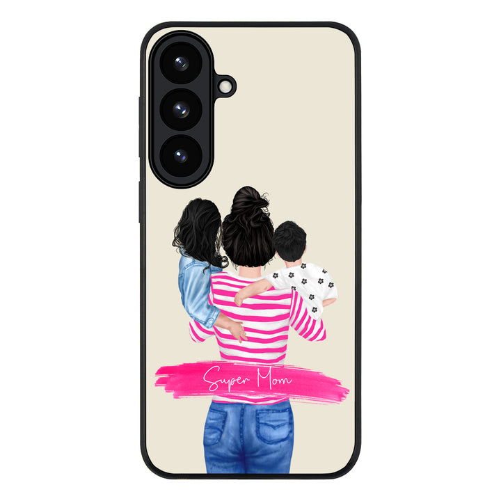 Samsung Galaxy S26 / Rugged Black Custom Clipart Text Mother Son & Daughter Phone Case - Samsung S Series - Stylizedd.com