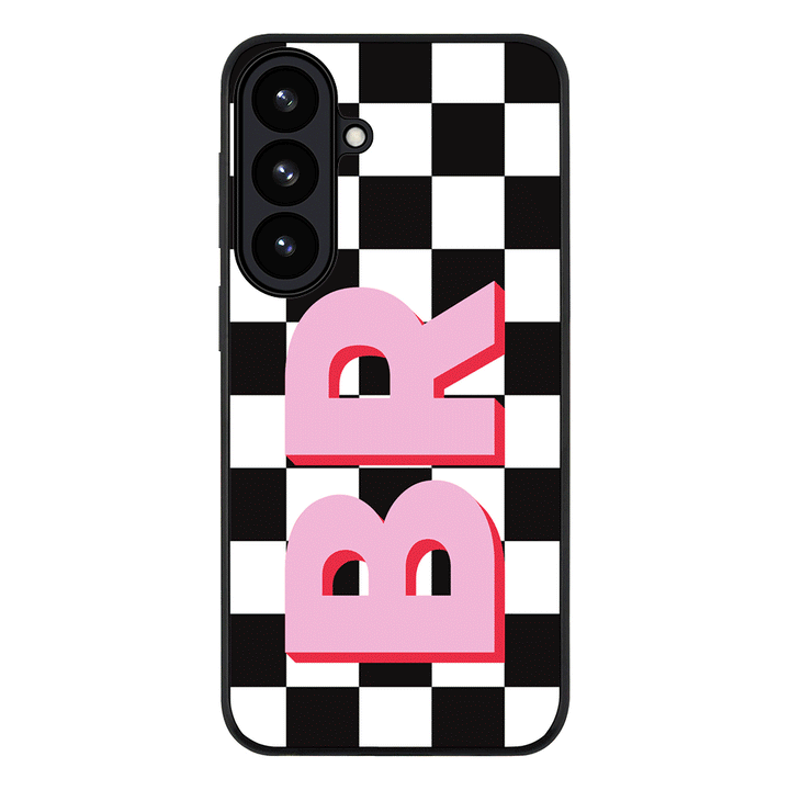 Samsung Galaxy S26 / Rugged Black Custom Monogram Initial Checkerboard, Phone Case - Samsung S Series - Stylizedd.com