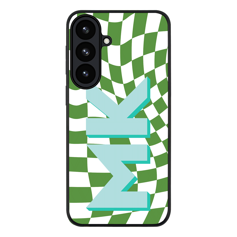 Samsung Galaxy S26 / Rugged Black Custom Monogram Initial Wavy Checkerboard, Phone Case - Samsung S Series - Stylizedd.com
