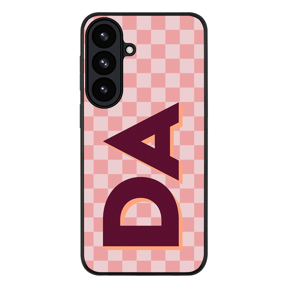 Samsung Galaxy S26 / Rugged Black Custom Monogram Initial Small Checkerboard, Phone Case - Samsung S Series - Stylizedd.com