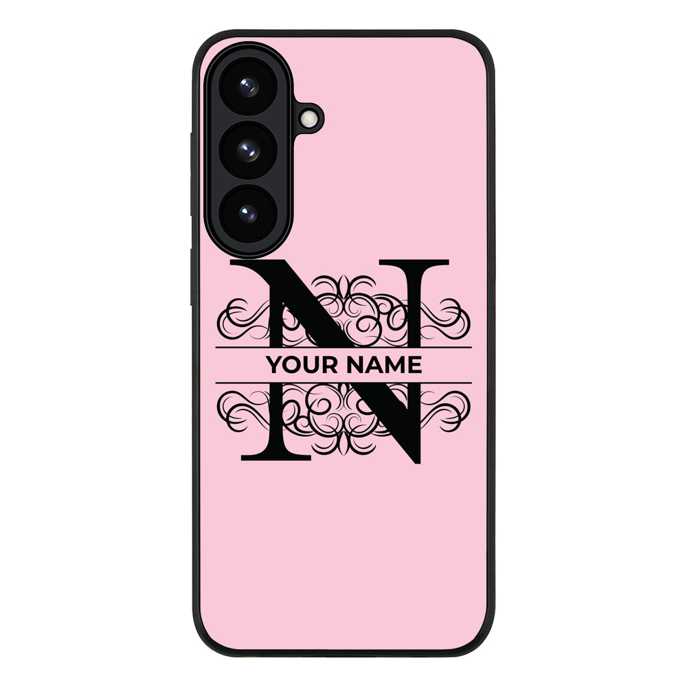 Samsung Galaxy S26 / Rugged Black Split Floral Initial Phone Case - Samsung S Series - Stylizedd.com