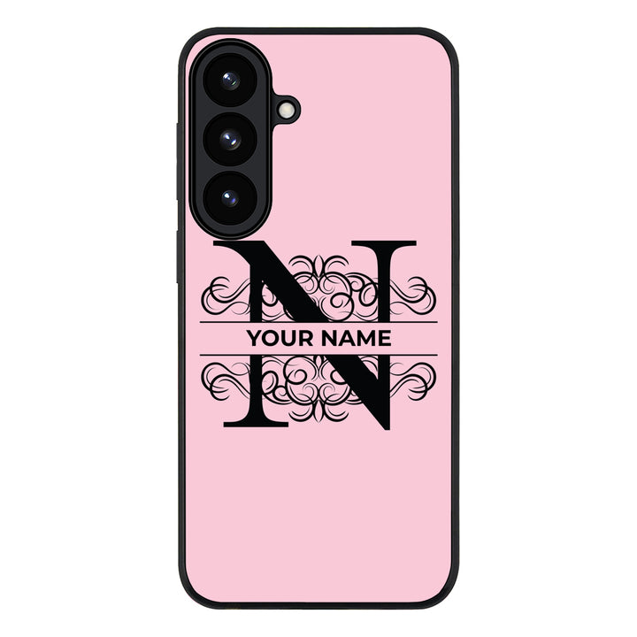 Samsung Galaxy S26 / Rugged Black Split Floral Initial Phone Case - Samsung S Series - Stylizedd.com
