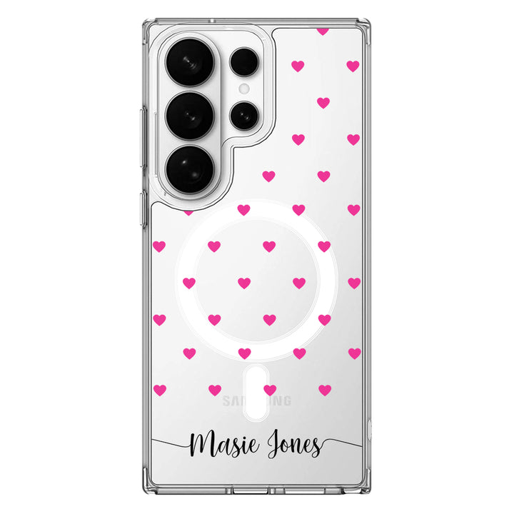 Samsung Galaxy S26 Ultra / Clear MagSafe Heart Pattern Custom Text, My Name Phone Case - Samsung S Series - Stylizedd.com