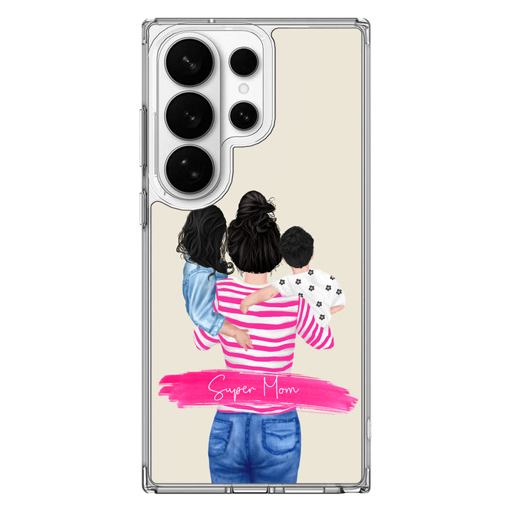 Samsung Galaxy S26 Ultra / Clear MagSafe Custom Clipart Text Mother Son & Daughter Phone Case - Samsung S Series - Stylizedd.com
