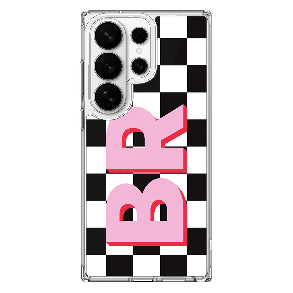 Samsung Galaxy S26 Ultra / Clear MagSafe Custom Monogram Initial Checkerboard, Phone Case - Samsung S Series - Stylizedd.com