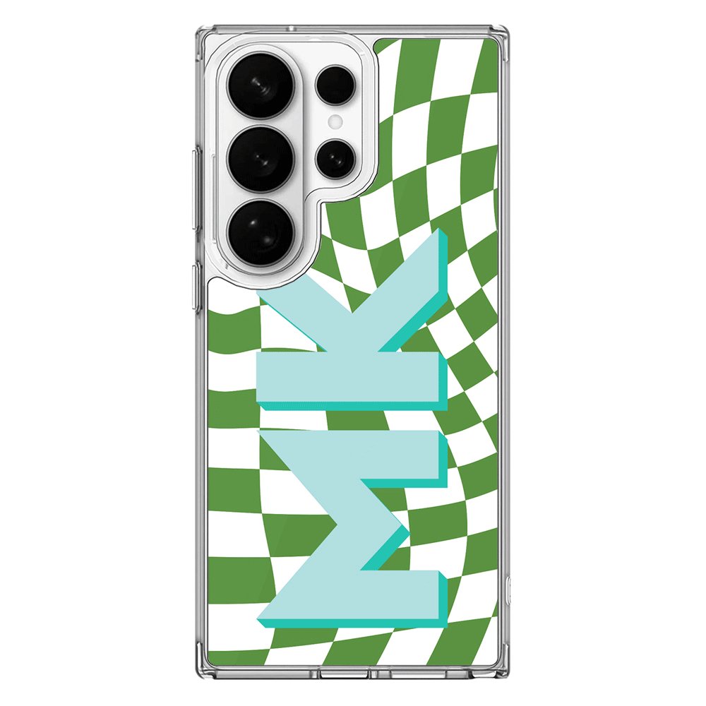 Samsung Galaxy S26 Ultra / Clear MagSafe Custom Monogram Initial Wavy Checkerboard, Phone Case - Samsung S Series - Stylizedd.com