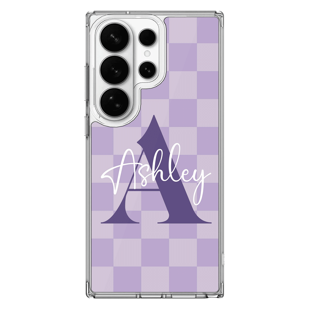 Samsung Galaxy S26 Ultra / Clear MagSafe Personalized Name Initial Monogram Checkerboard, Phone Case - Samsung S Series - Stylizedd.com