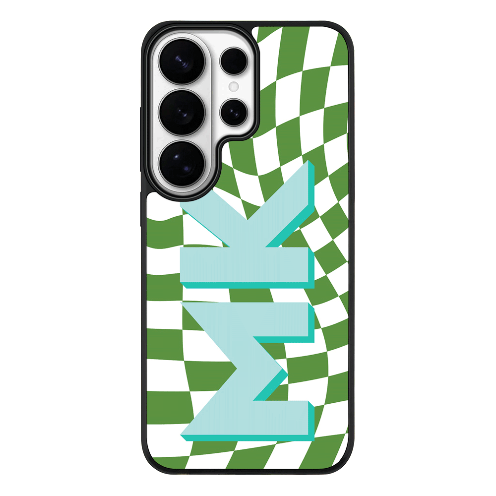 Samsung Galaxy S26 Ultra / Rugged MagSafe Custom Monogram Initial Wavy Checkerboard, Phone Case - Samsung S Series - Stylizedd.com