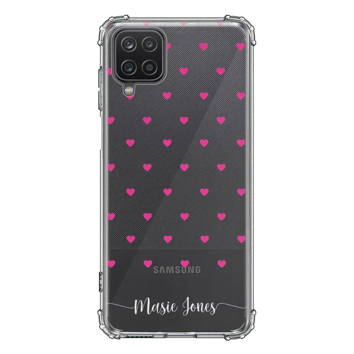 Samsung Galaxy A12 / M12 4G / Clear Classic Phone Case Heart Pattern Custom Text, My Name Phone Case - Samsung A Series - Stylizedd