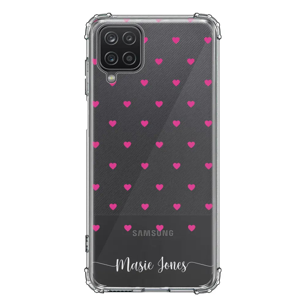 Samsung Galaxy A12 / M12 4G / Clear Classic Heart Pattern Custom Text, My Name Phone Case - Samsung A Series - Stylizedd.com