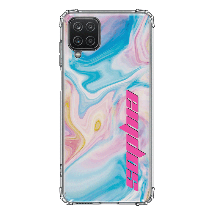 Samsung Galaxy A12 / M12 4G / Clear Classic Personalized Text Purple Teal Oceanic Marble Texture, Phone Case - Samsung A Series - Stylizedd.com