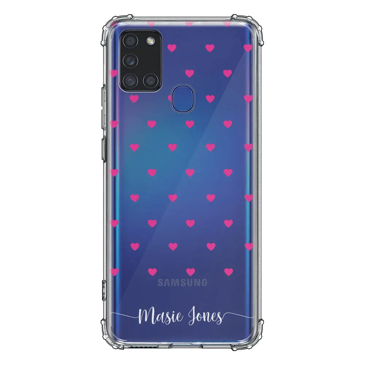 Samsung Galaxy A21S / Clear Classic Phone Case Heart Pattern Custom Text, My Name Phone Case - Samsung A Series - Stylizedd