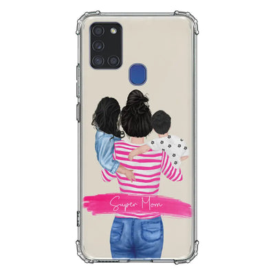Samsung Galaxy A21S / Clear Classic Phone Case Custom Clipart Text Mother Son & Daughter Phone Case - Samsung A Series - Stylizedd