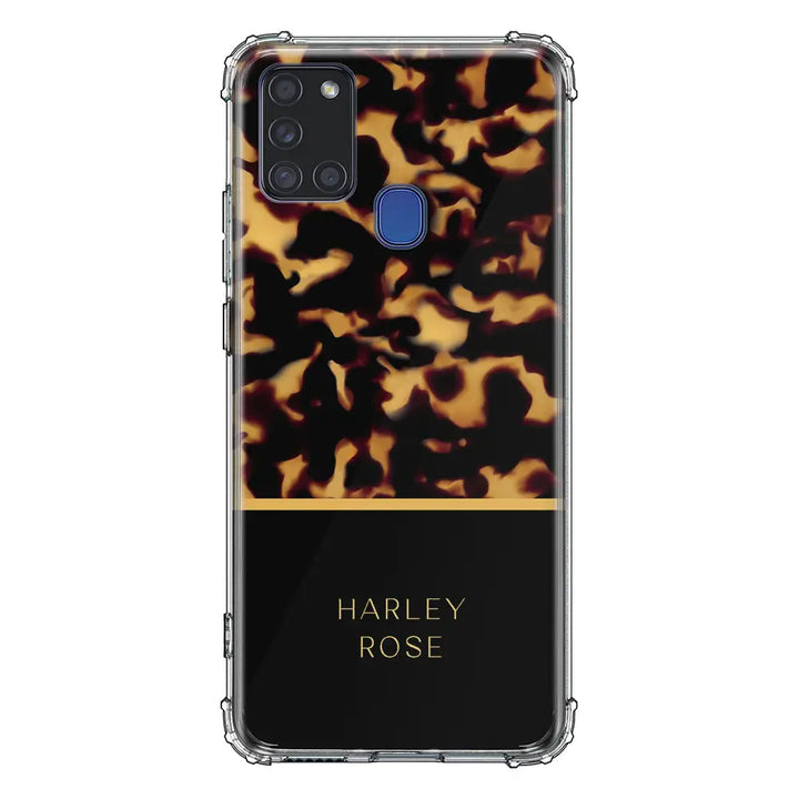 Samsung Galaxy A21S / Clear Classic Personalized Text Luxury Tortoise Shell Pattern, Phone Case - Samsung A Series - Stylizedd.com