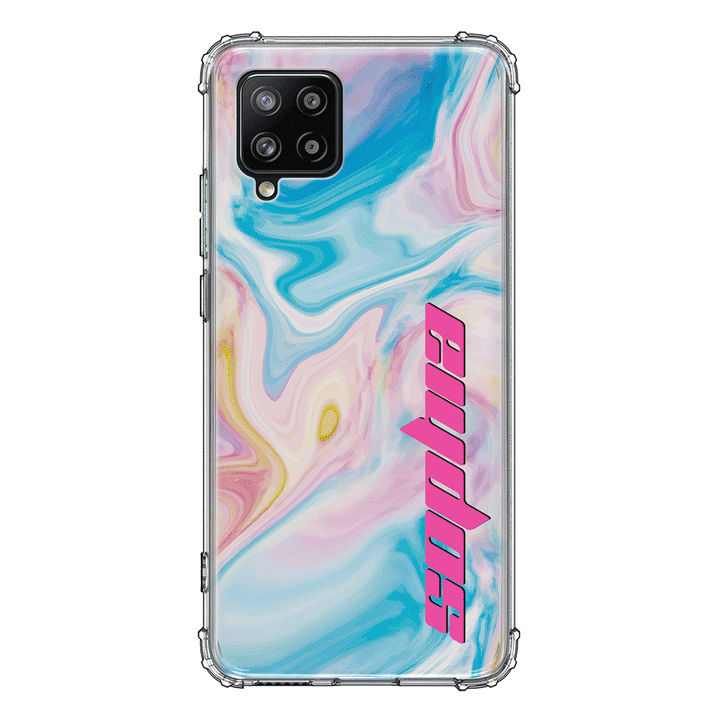 Samsung Galaxy A42 5G / Clear Classic Personalized Text Purple Teal Oceanic Marble Texture, Phone Case - Samsung A Series - Stylizedd.com
