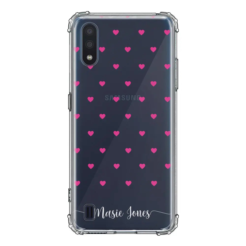 Samsung Galaxy M01 / Clear Classic Phone Case Heart Pattern Custom Text, My Name Phone Case - Samsung M Series - Stylizedd