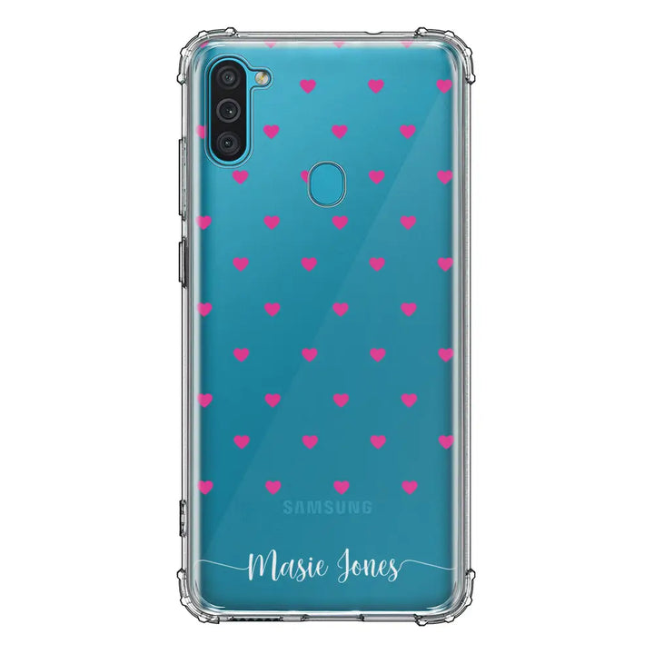 Samsung Galaxy M11 / Clear Classic Phone Case Heart Pattern Custom Text, My Name Phone Case - Samsung M Series - Stylizedd