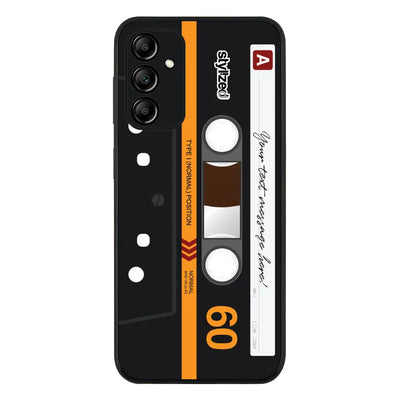 Custom Retro Cassette Tape Phone Case - Samsung M Series - Galaxy M14 5G / Rugged Black - Stylizedd