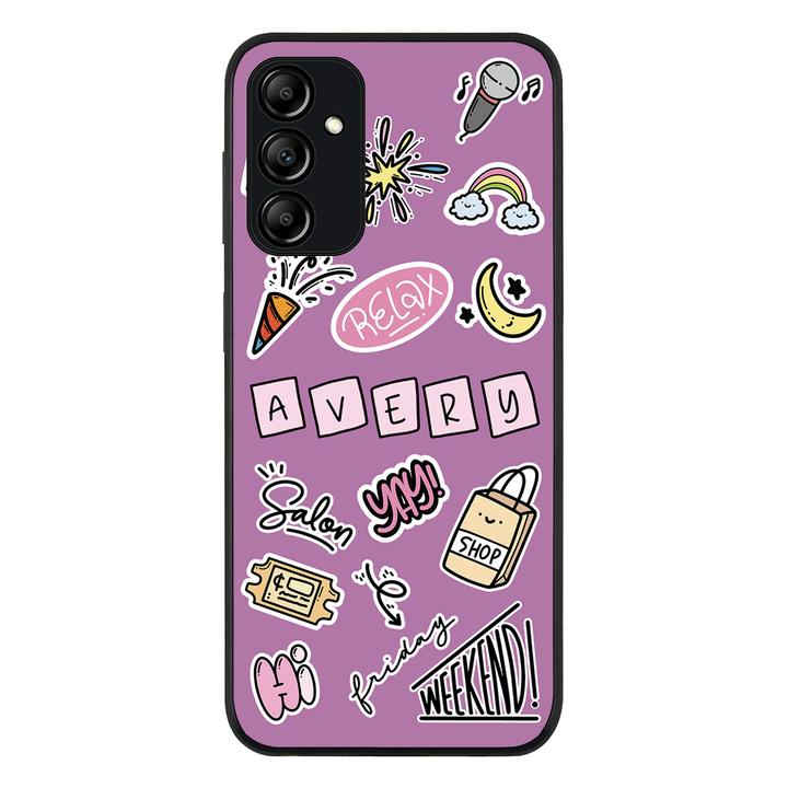 Samsung Galaxy M14 5G / Rugged Black Personalized Name Cute Weekend Girl Sticker, Phone Case - Samsung M Series - Stylizedd.com