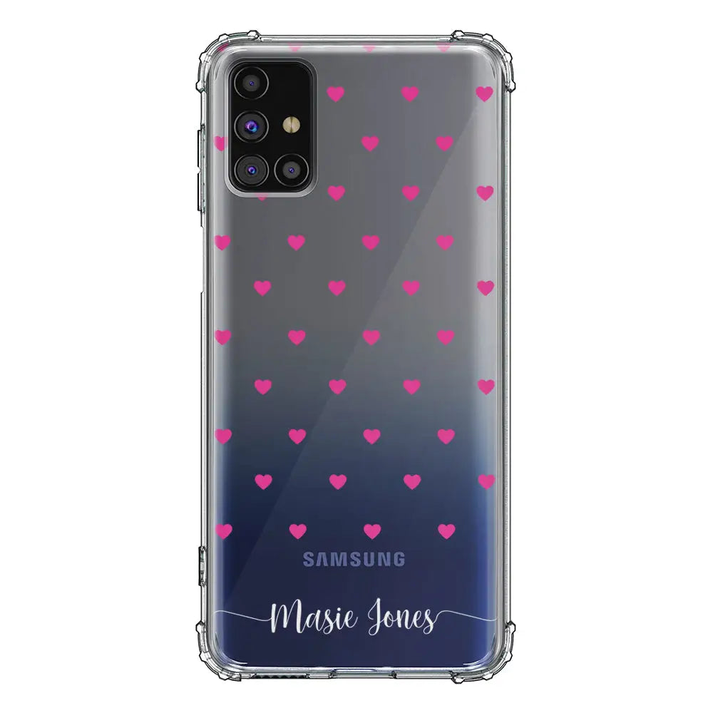 Samsung Galaxy M31S / Clear Classic Phone Case Heart Pattern Custom Text, My Name Phone Case - Samsung M Series - Stylizedd