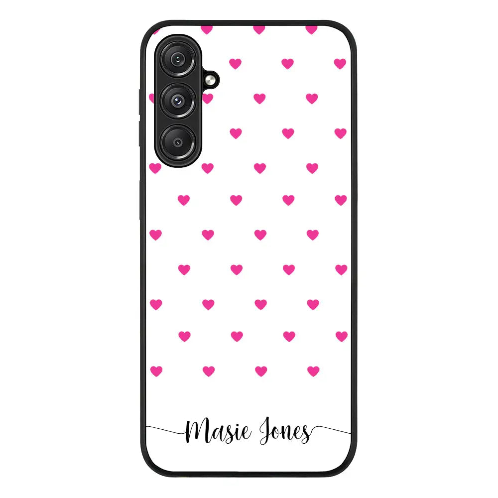 Samsung Galaxy M34 5G / Rugged Black Phone Case Heart Pattern Custom Text, My Name Phone Case - Samsung M Series - Stylizedd